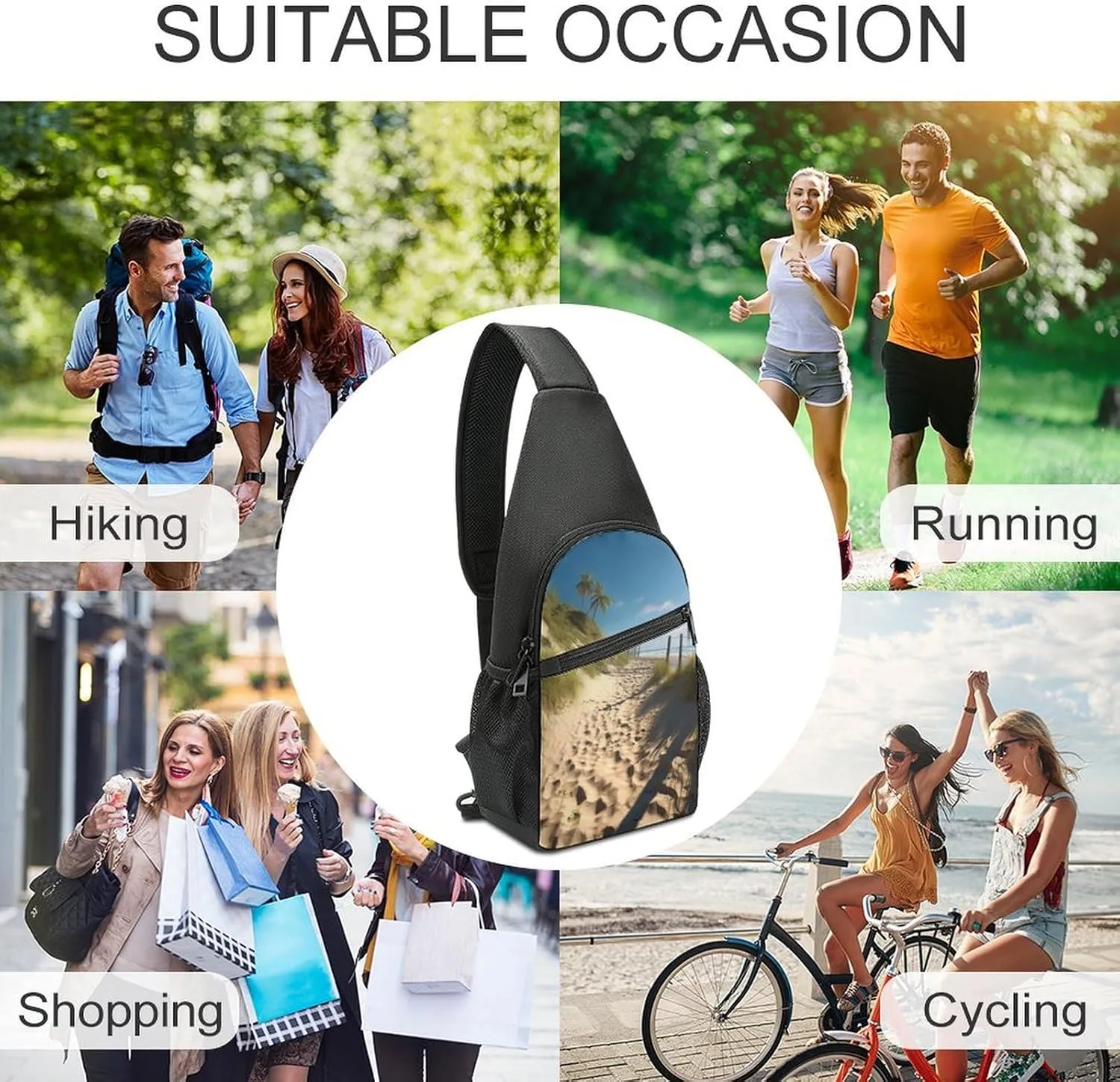 Chest Bag Sling Bag for Men Women Beach Themed Sport Sling Backpack Lightweight Shoulder Bag for Travel