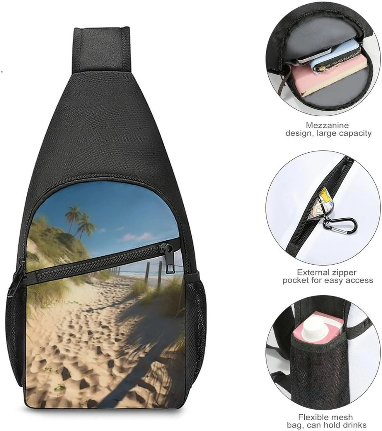 Chest Bag Sling Bag for Men Women Beach Themed Sport Sling Backpack Lightweight Shoulder Bag for Travel