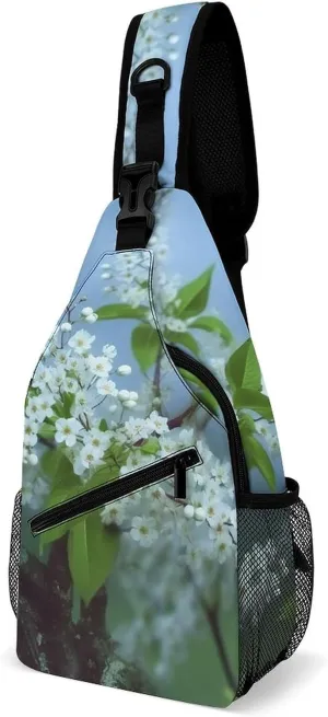 Chest Bag Sling Bag for Men Women Bird Cherry Blossom Sport Sling Backpack Lightweight Shoulder Bag for Travel, 38x20cm