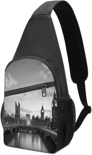 Chest Bag Sling Bag for Men Women Black White Tall Building Sport Sling Backpack Lightweight Shoulder Bag for Travel