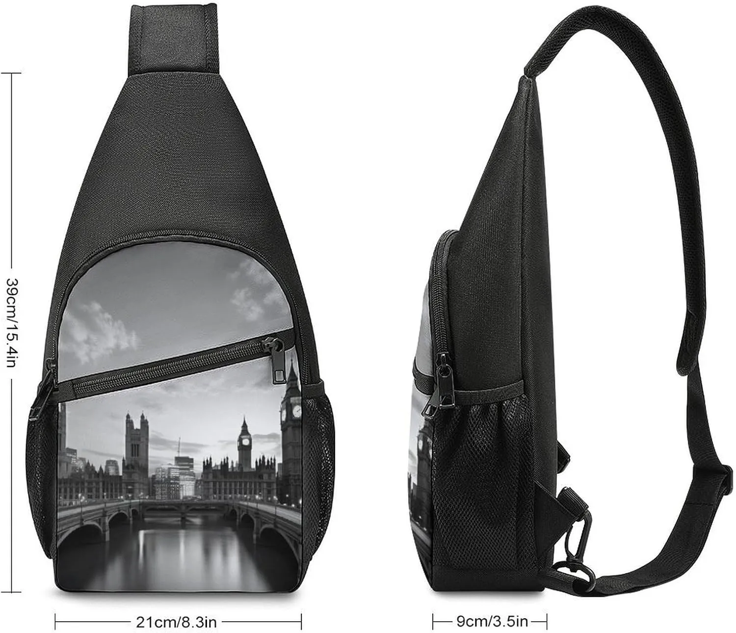 Chest Bag Sling Bag for Men Women Black White Tall Building Sport Sling Backpack Lightweight Shoulder Bag for Travel