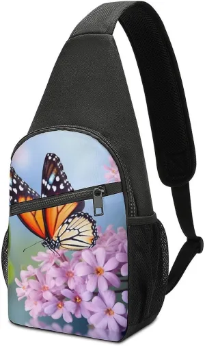 Chest Bag Sling Bag for Men Women Butterfly for Flowers Sport Sling Backpack Lightweight Shoulder Bag for Travel