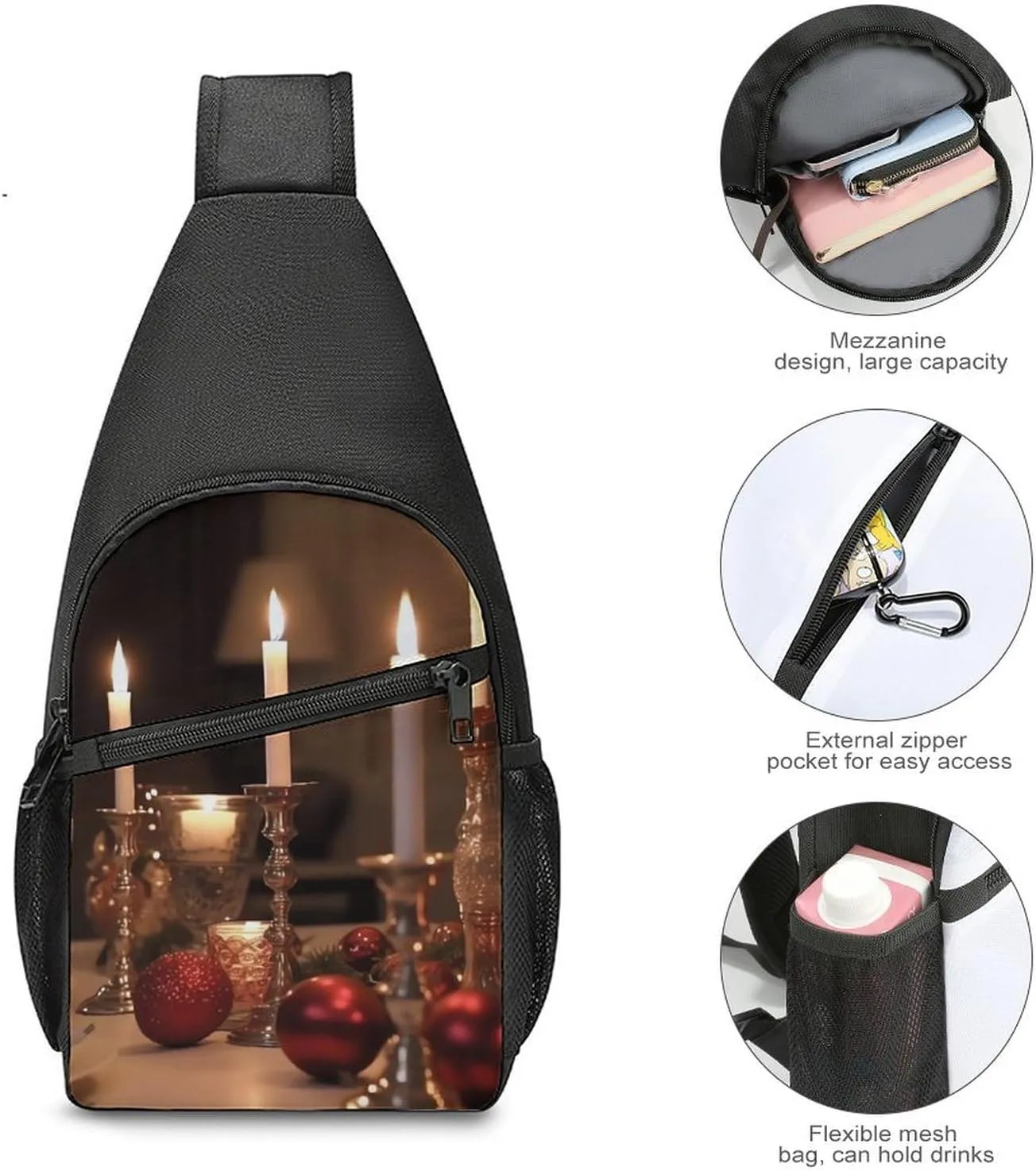 Chest Bag Sling Bag for Men Women Candle Holder on Dining Table Sport Sling Backpack Lightweight Shoulder Bag for Travel