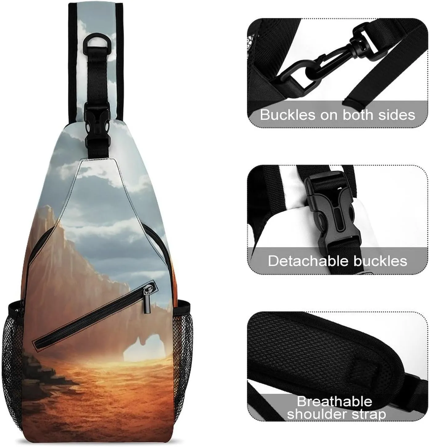 Chest Bag Sling Bag for Men Women Cliff Landscape Sport Sling Backpack Lightweight Shoulder Bag for Travel