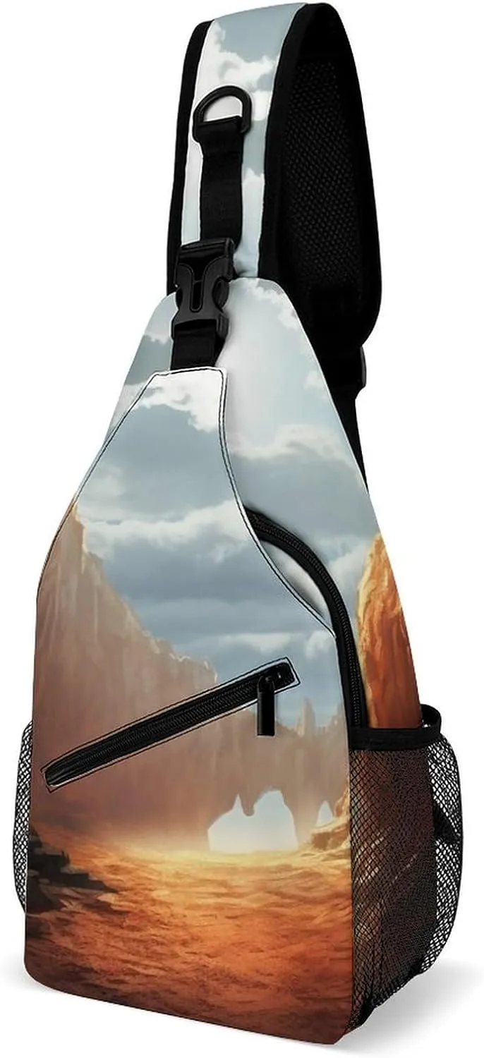 Chest Bag Sling Bag for Men Women Cliff Landscape Sport Sling Backpack Lightweight Shoulder Bag for Travel