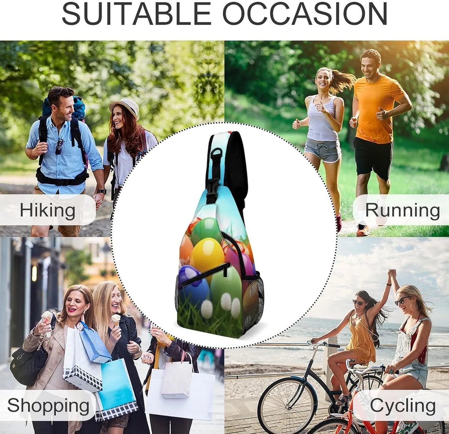 Chest Bag Sling Bag for Men Women Colorful Eggs Sport Sling Backpack Lightweight Shoulder Bag for Travel