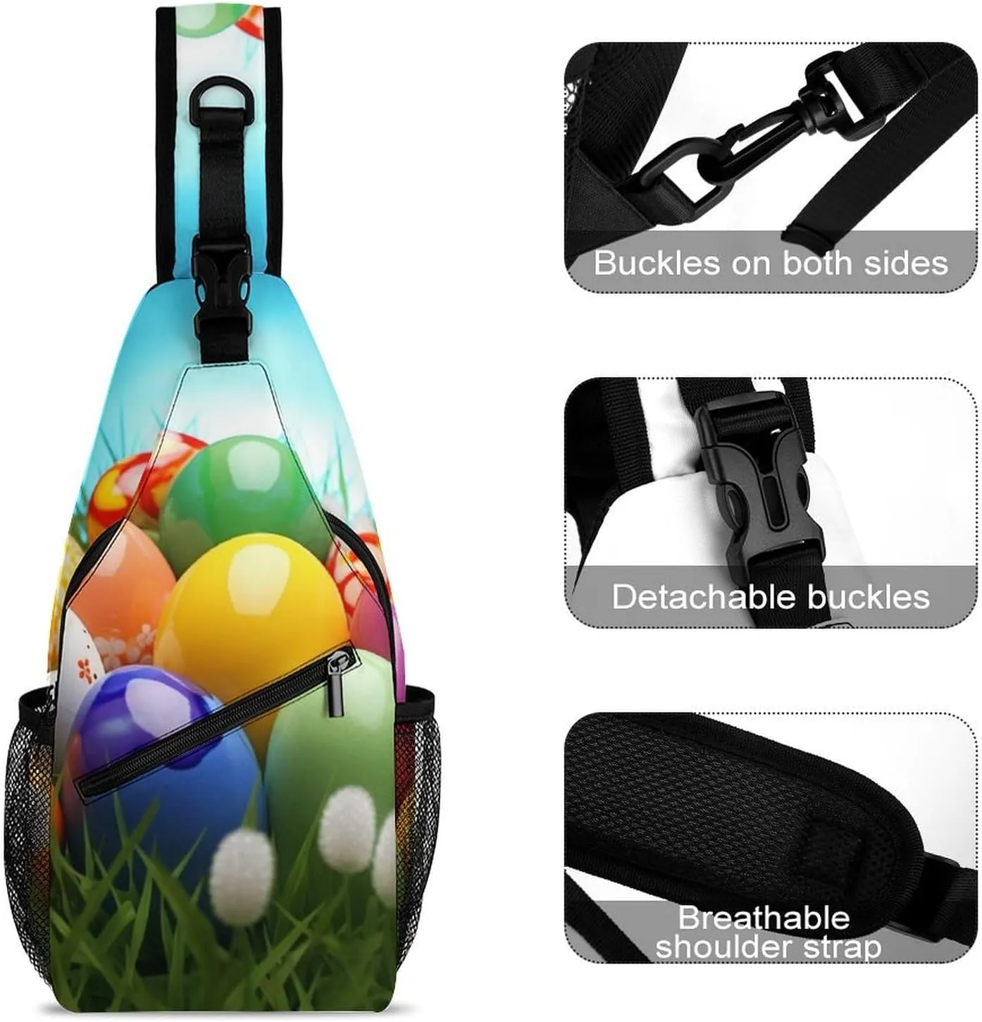 Chest Bag Sling Bag for Men Women Colorful Eggs Sport Sling Backpack Lightweight Shoulder Bag for Travel