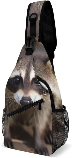 Chest Bag Sling Bag for Men Women Cub Raccoon Sport Sling Backpack Lightweight Shoulder Bag for Travel, 38x20cm