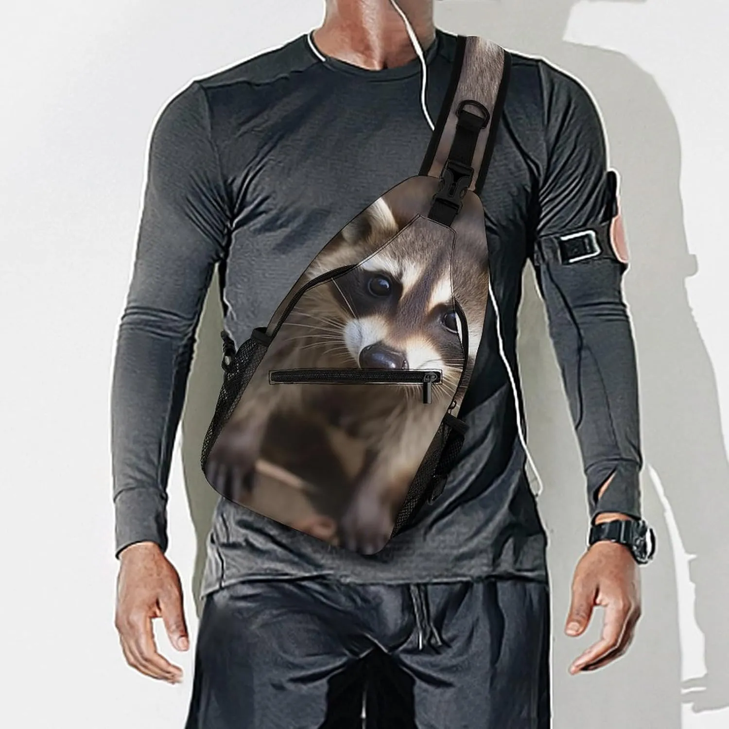 Chest Bag Sling Bag for Men Women Cub Raccoon Sport Sling Backpack Lightweight Shoulder Bag for Travel, 38x20cm