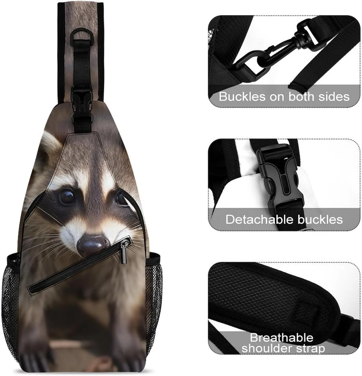 Chest Bag Sling Bag for Men Women Cub Raccoon Sport Sling Backpack Lightweight Shoulder Bag for Travel, 38x20cm