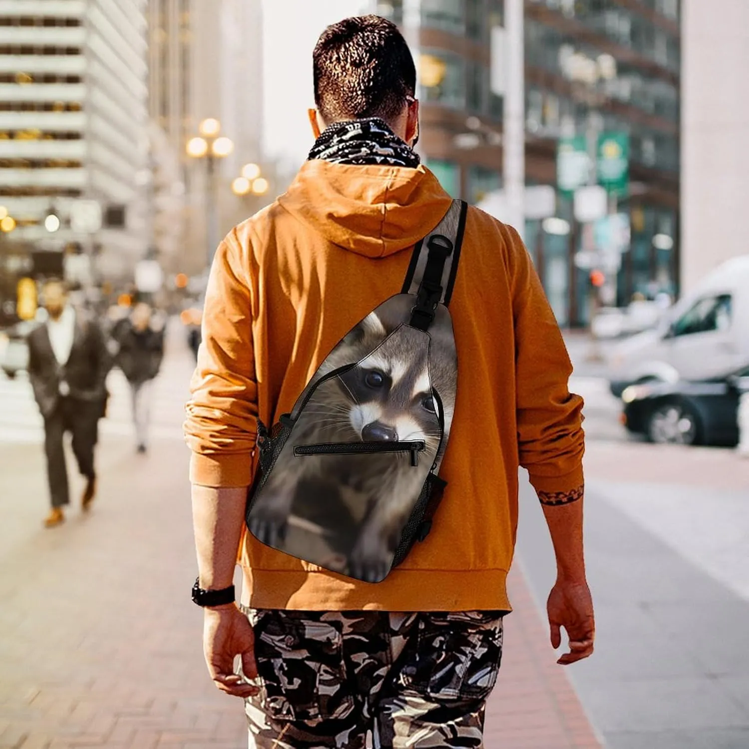 Chest Bag Sling Bag for Men Women Cub Raccoon Sport Sling Backpack Lightweight Shoulder Bag for Travel, 38x20cm