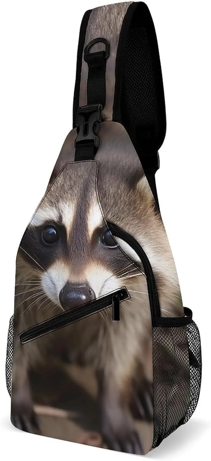 Chest Bag Sling Bag for Men Women Cub Raccoon Sport Sling Backpack Lightweight Shoulder Bag for Travel, 38x20cm