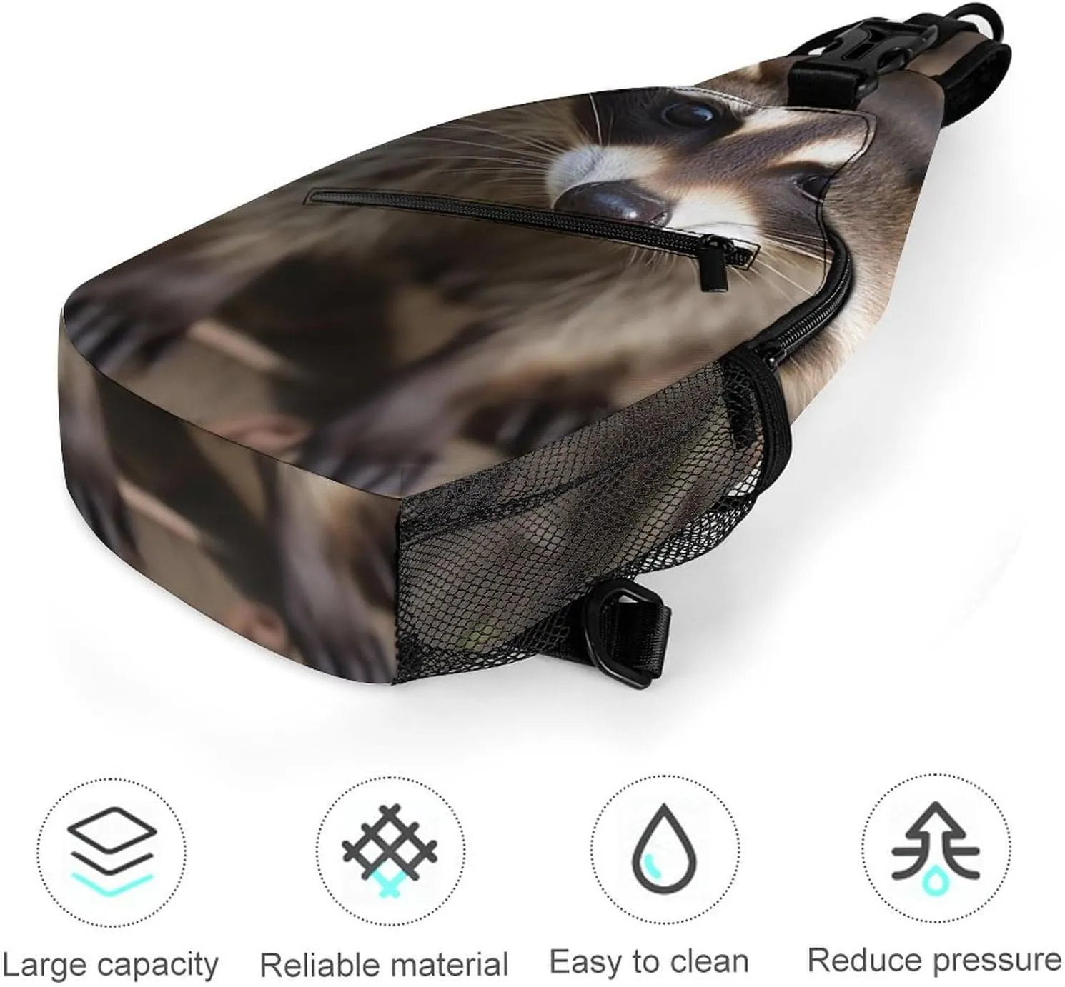 Chest Bag Sling Bag for Men Women Cub Raccoon Sport Sling Backpack Lightweight Shoulder Bag for Travel, 38x20cm