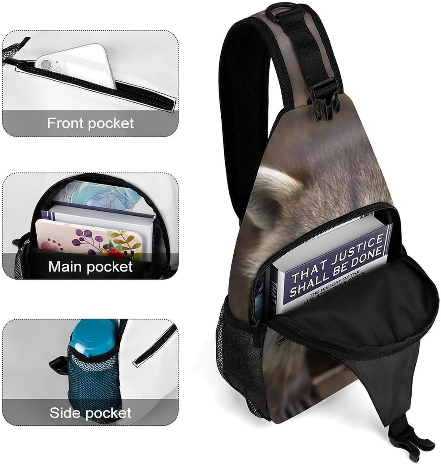 Chest Bag Sling Bag for Men Women Cub Raccoon Sport Sling Backpack Lightweight Shoulder Bag for Travel, 38x20cm