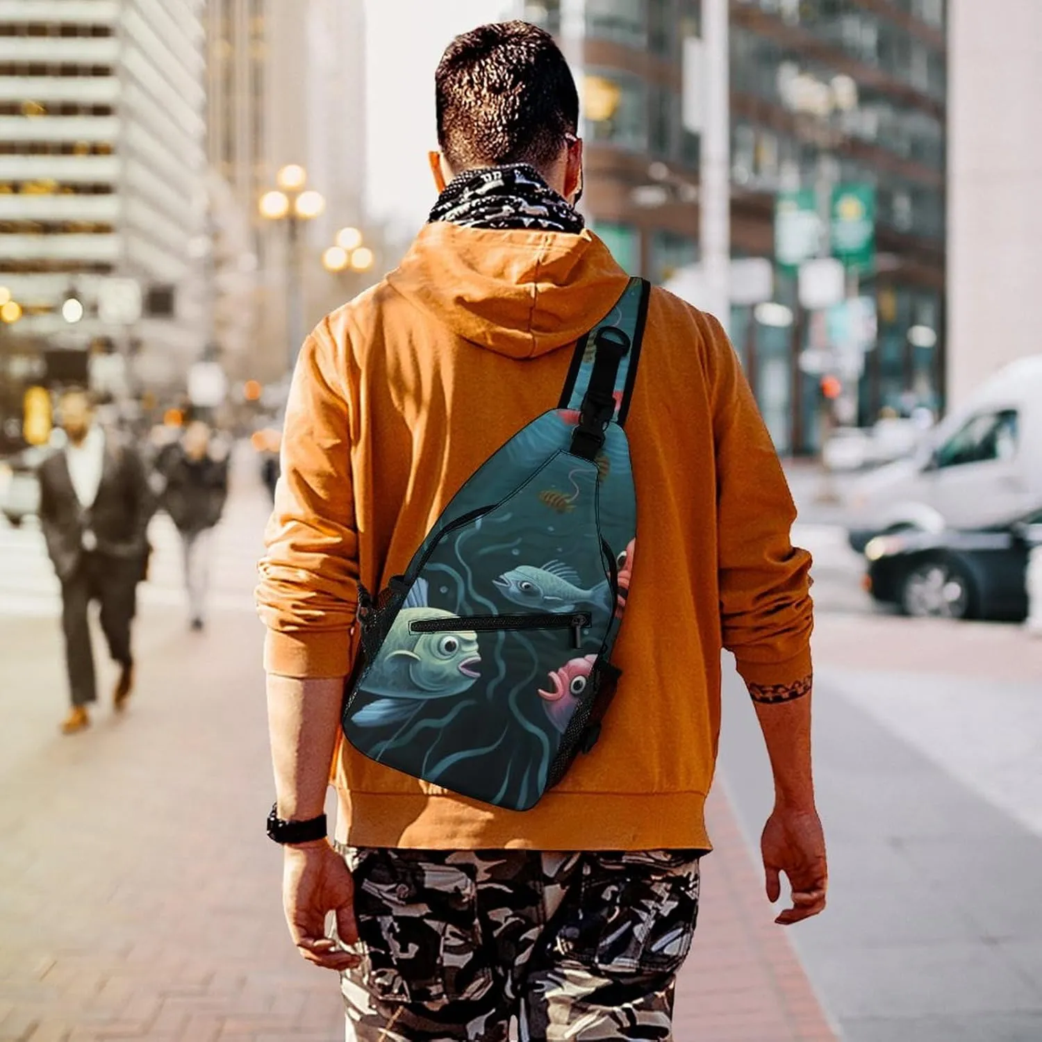 Chest Bag Sling Bag for Men Women Fish Talk Art Sport Sling Backpack Lightweight Shoulder Bag for Travel