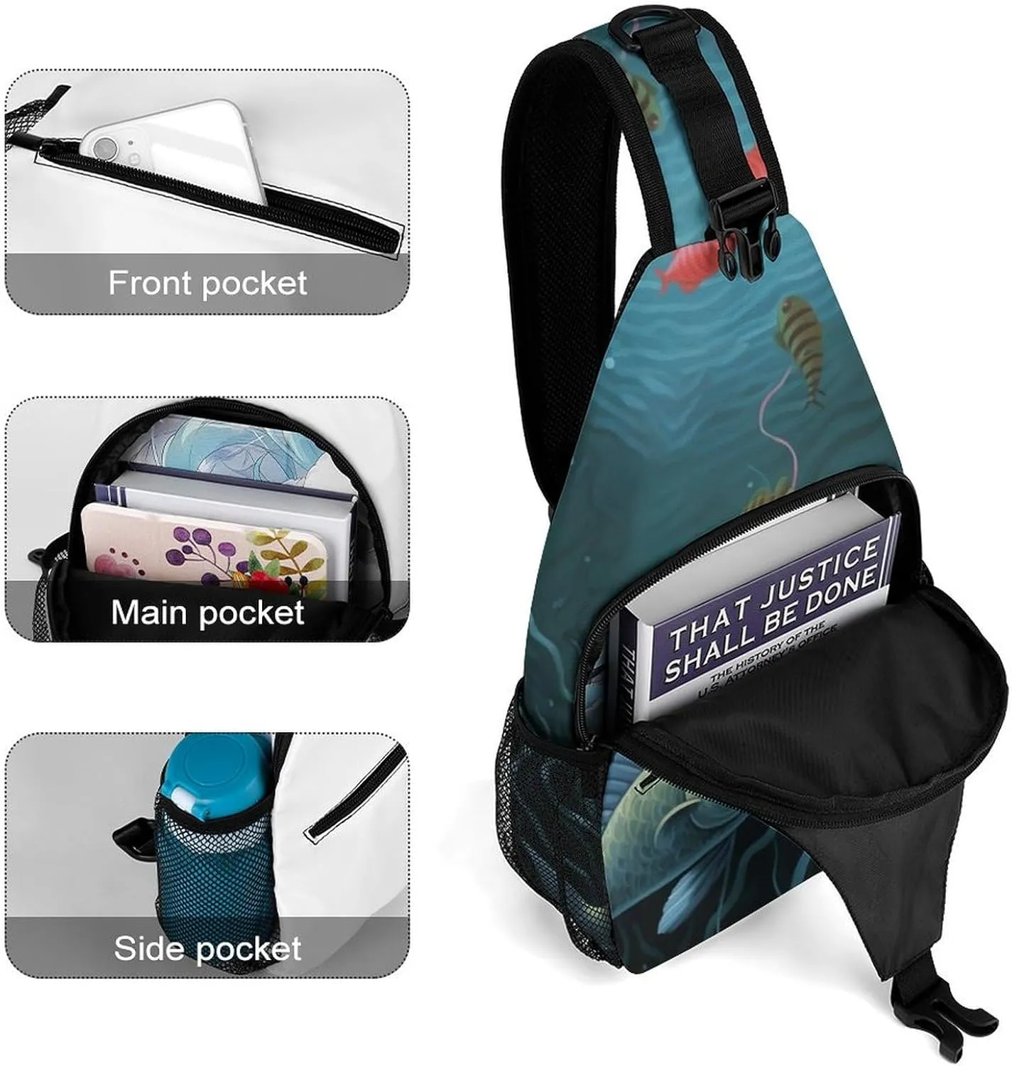 Chest Bag Sling Bag for Men Women Fish Talk Art Sport Sling Backpack Lightweight Shoulder Bag for Travel