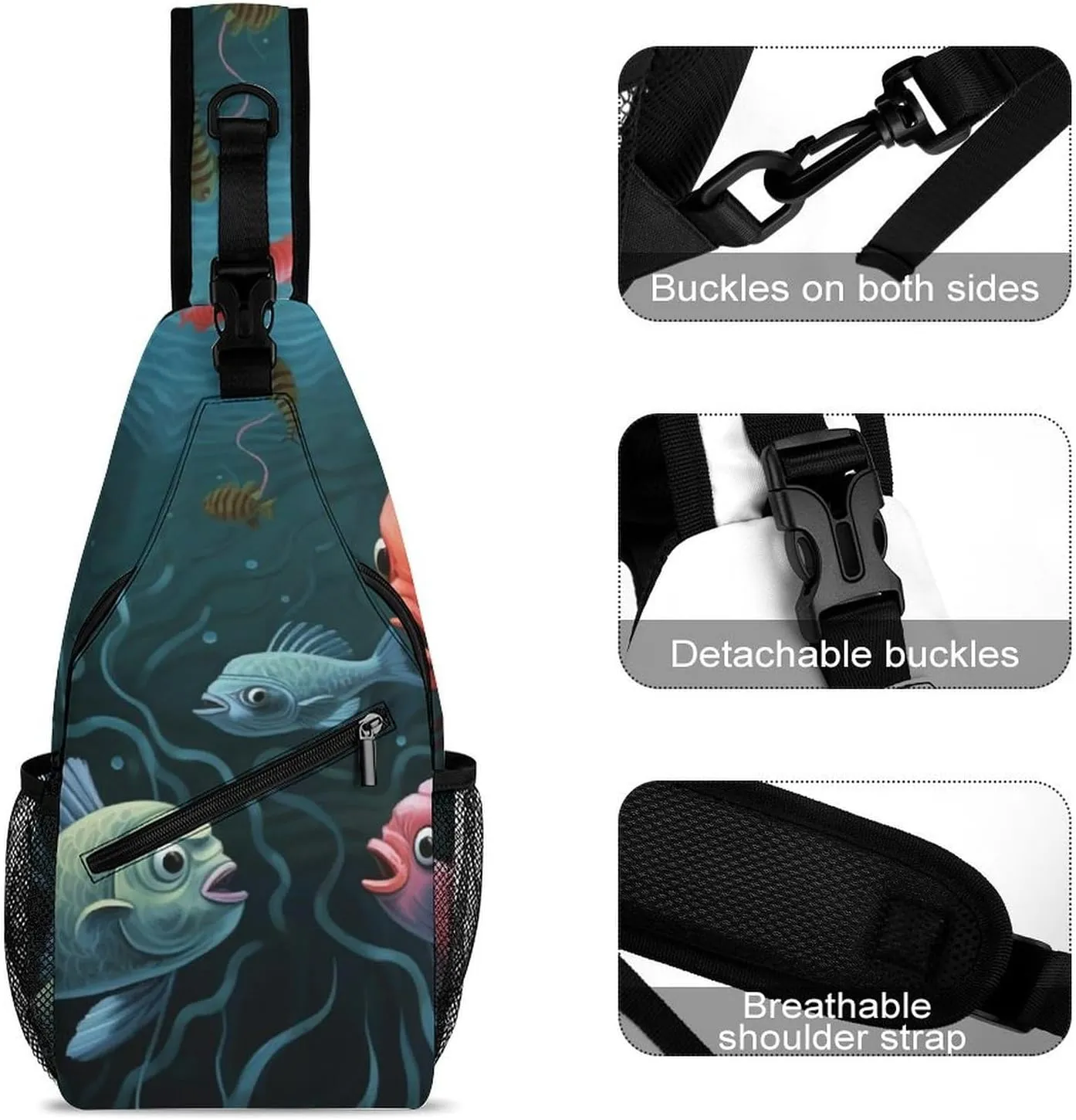 Chest Bag Sling Bag for Men Women Fish Talk Art Sport Sling Backpack Lightweight Shoulder Bag for Travel