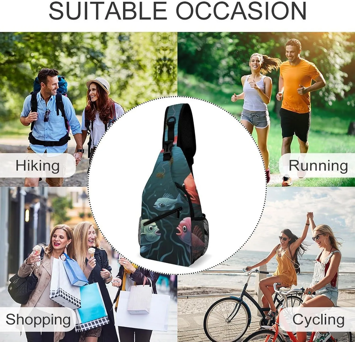 Chest Bag Sling Bag for Men Women Fish Talk Art Sport Sling Backpack Lightweight Shoulder Bag for Travel