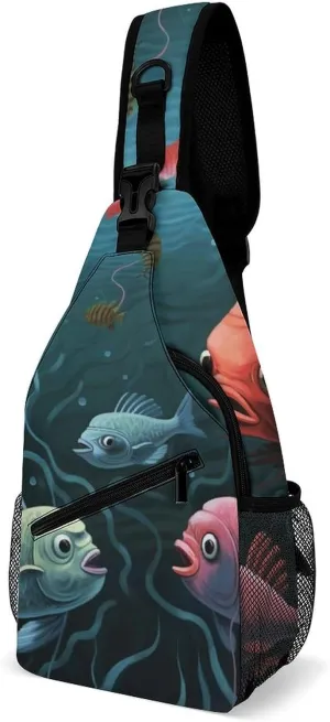 Chest Bag Sling Bag for Men Women Fish Talk Art Sport Sling Backpack Lightweight Shoulder Bag for Travel