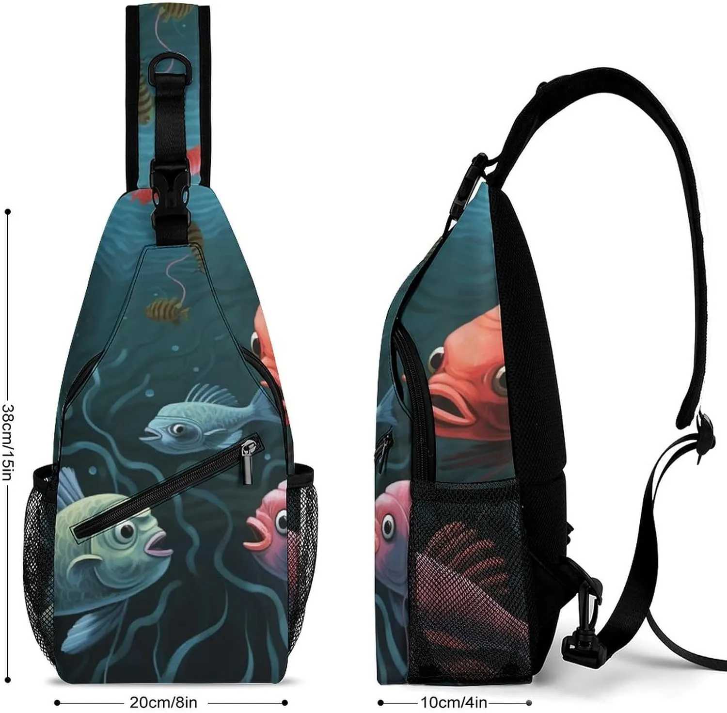 Chest Bag Sling Bag for Men Women Fish Talk Art Sport Sling Backpack Lightweight Shoulder Bag for Travel