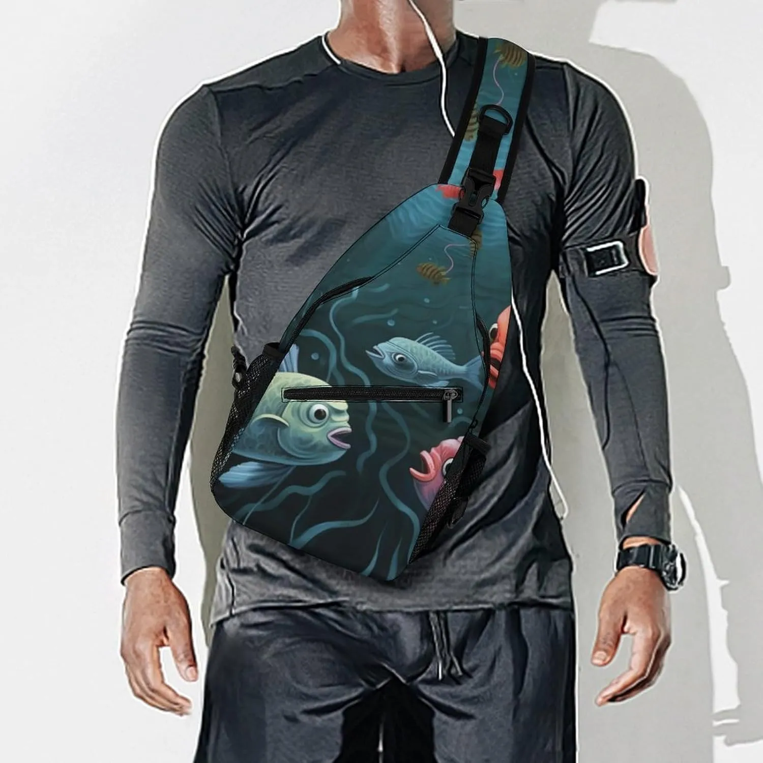 Chest Bag Sling Bag for Men Women Fish Talk Art Sport Sling Backpack Lightweight Shoulder Bag for Travel