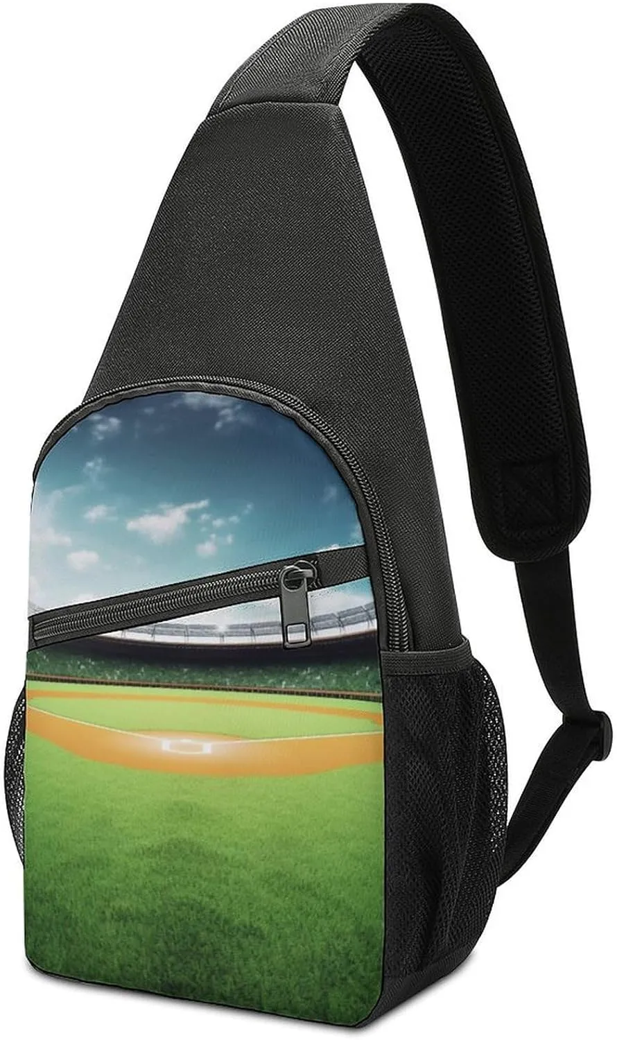 Chest Bag Sling Bag for Men Women Green Baseball Field Backdrop Sport Sling Backpack Lightweight Shoulder Bag for Travel