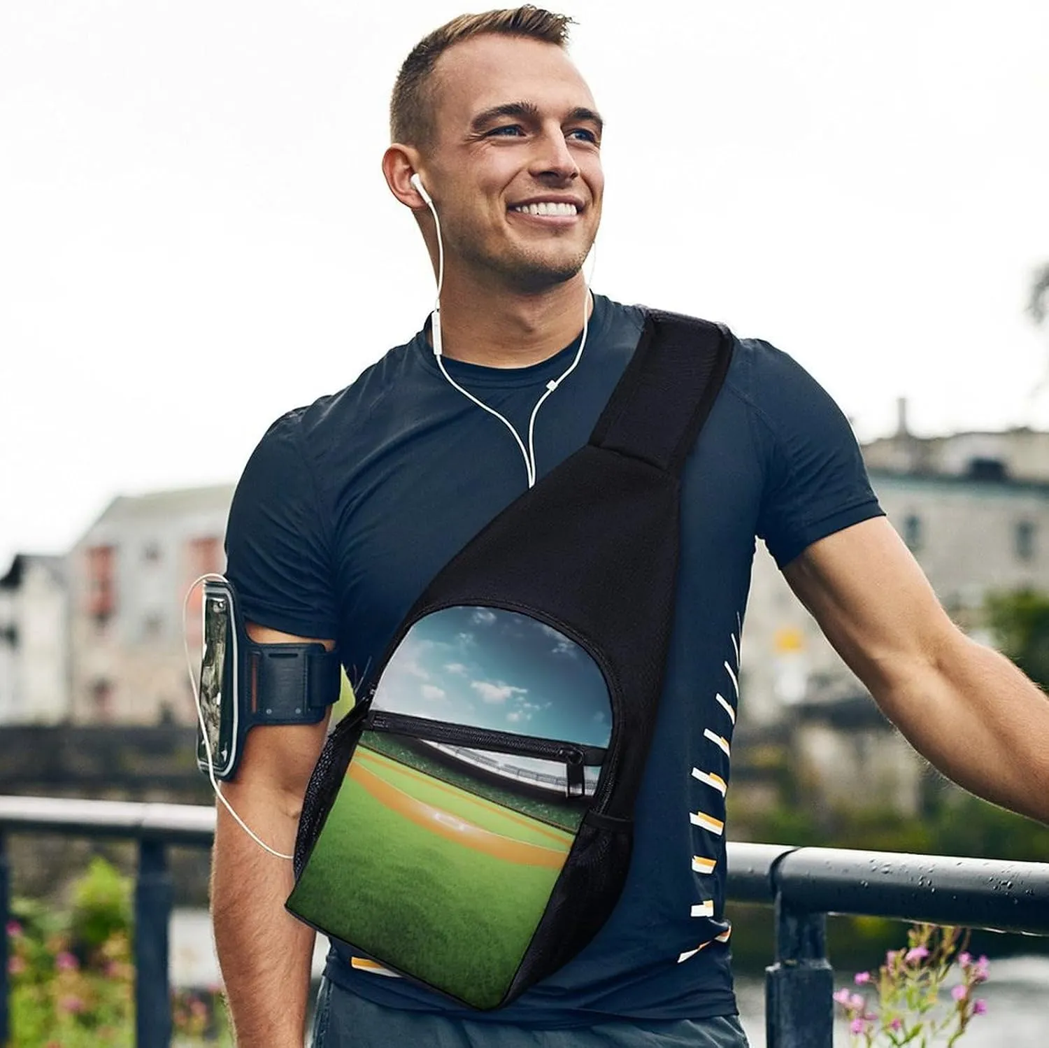 Chest Bag Sling Bag for Men Women Green Baseball Field Backdrop Sport Sling Backpack Lightweight Shoulder Bag for Travel