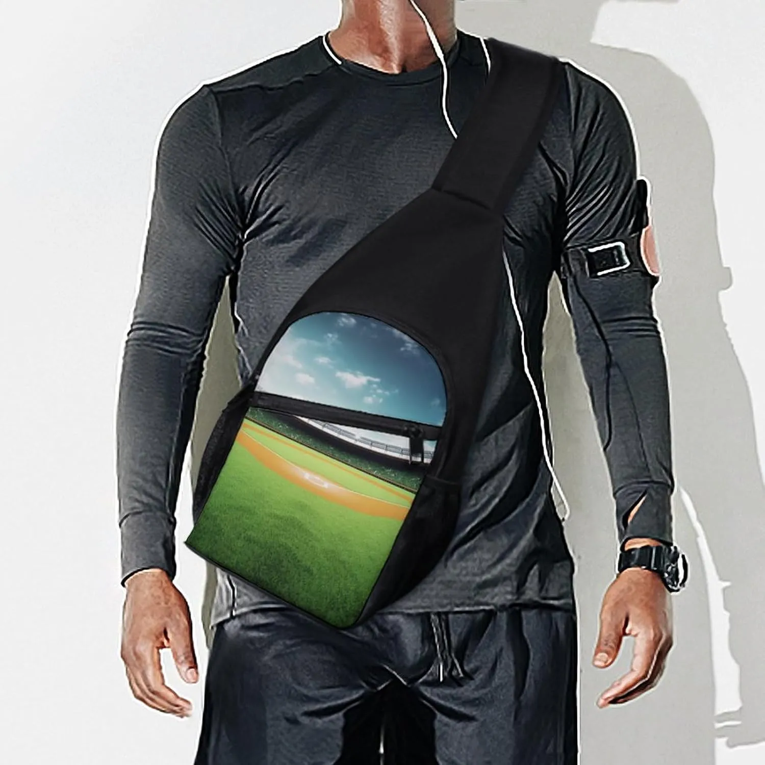 Chest Bag Sling Bag for Men Women Green Baseball Field Backdrop Sport Sling Backpack Lightweight Shoulder Bag for Travel