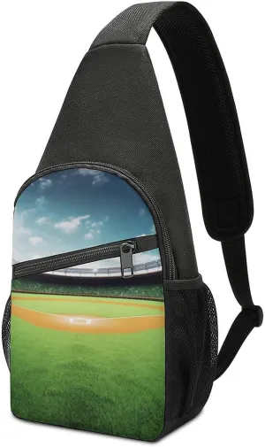 Chest Bag Sling Bag for Men Women Green Baseball Field Backdrop Sport Sling Backpack Lightweight Shoulder Bag for Travel