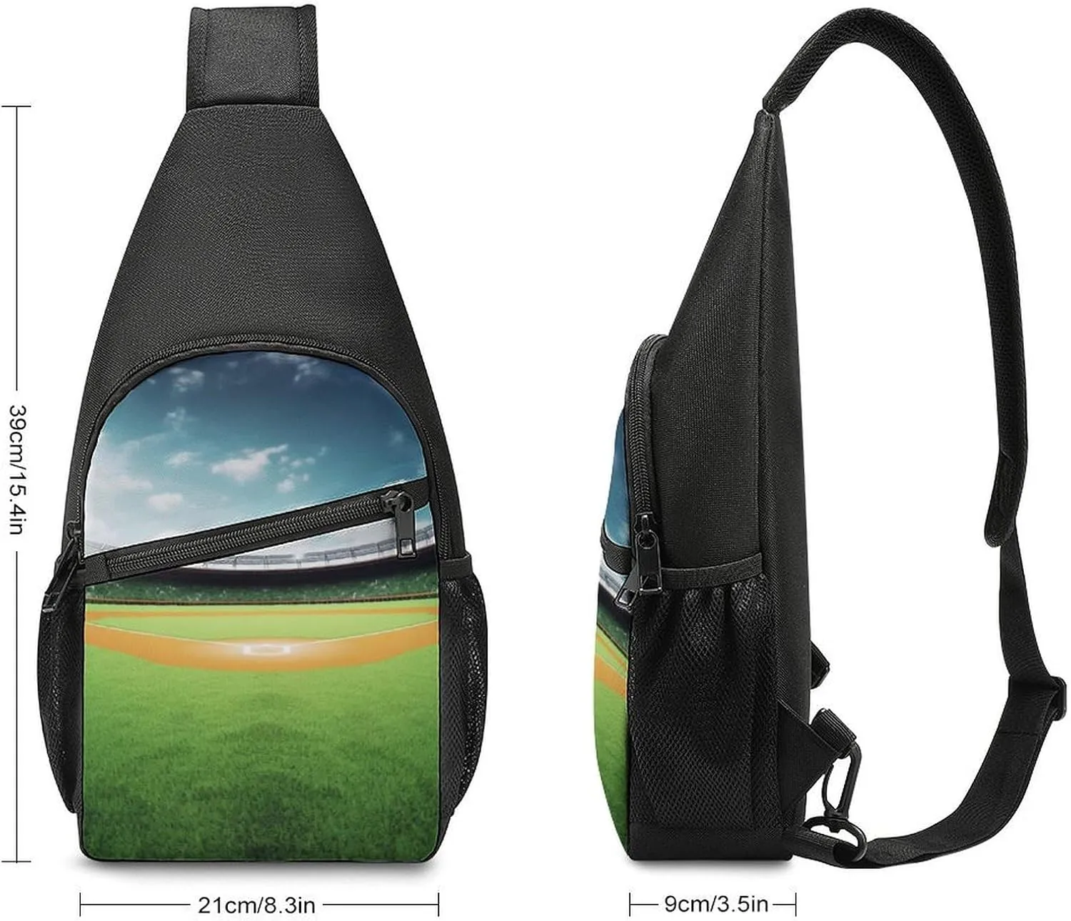 Chest Bag Sling Bag for Men Women Green Baseball Field Backdrop Sport Sling Backpack Lightweight Shoulder Bag for Travel
