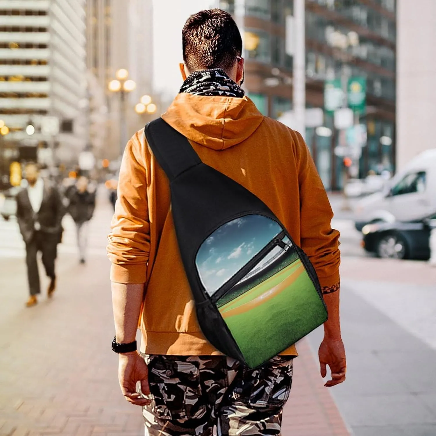 Chest Bag Sling Bag for Men Women Green Baseball Field Backdrop Sport Sling Backpack Lightweight Shoulder Bag for Travel