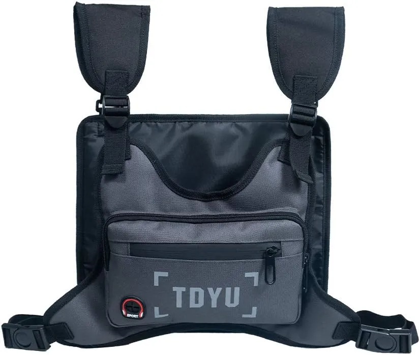 Chest Rig Bag Fashion Pack Running Harness Reflective Utility Tactical Light Bags for Men Women Night Running Exercise Hiking Jogging (Gray)