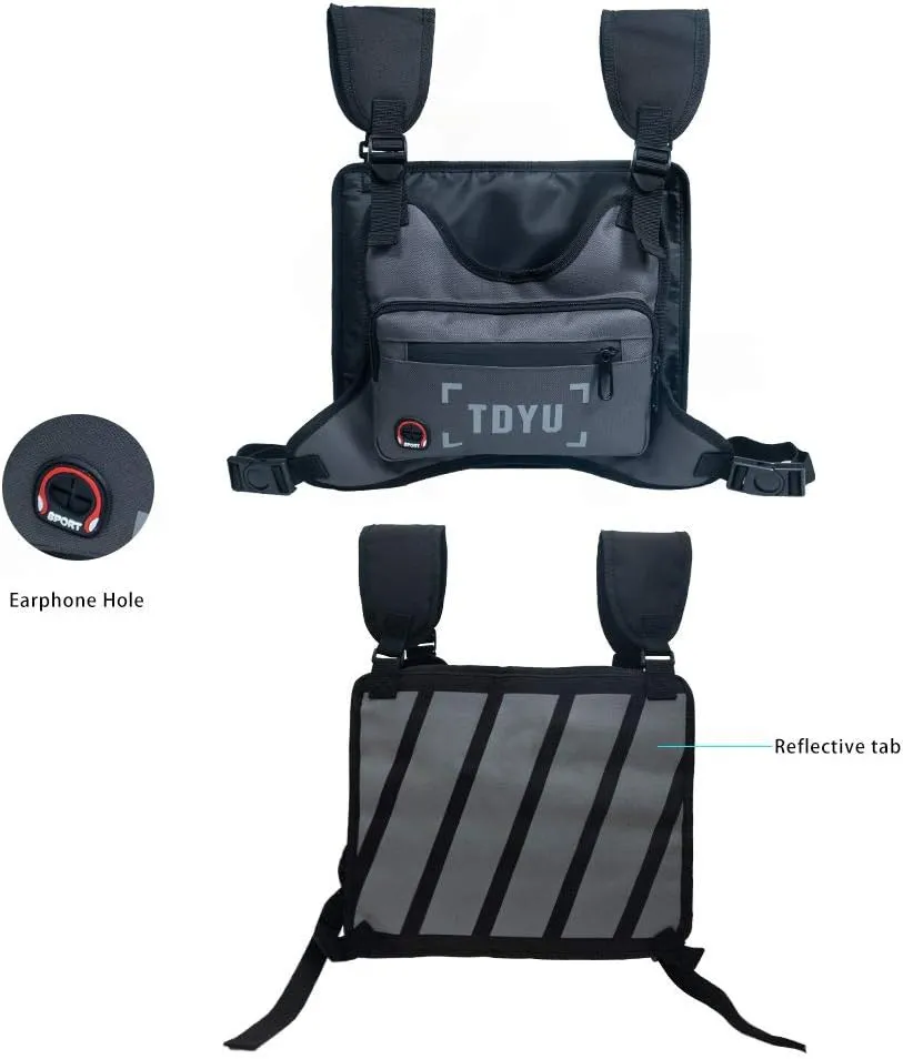 Chest Rig Bag Fashion Pack Running Harness Reflective Utility Tactical Light Bags for Men Women Night Running Exercise Hiking Jogging (Gray)
