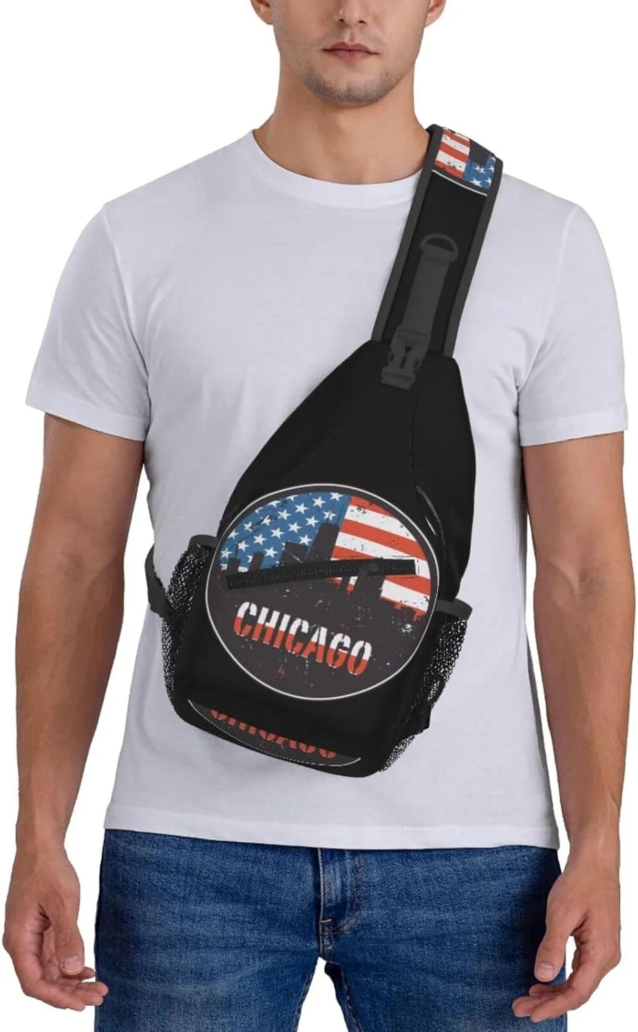 Chicago City Flag Crossbody Bags Sling Backpack Cross Chest Bag Sports Shoulder Bag Gym Fanny Pack Adjustable Cycling Daypack Diagonally Rucksack for Running