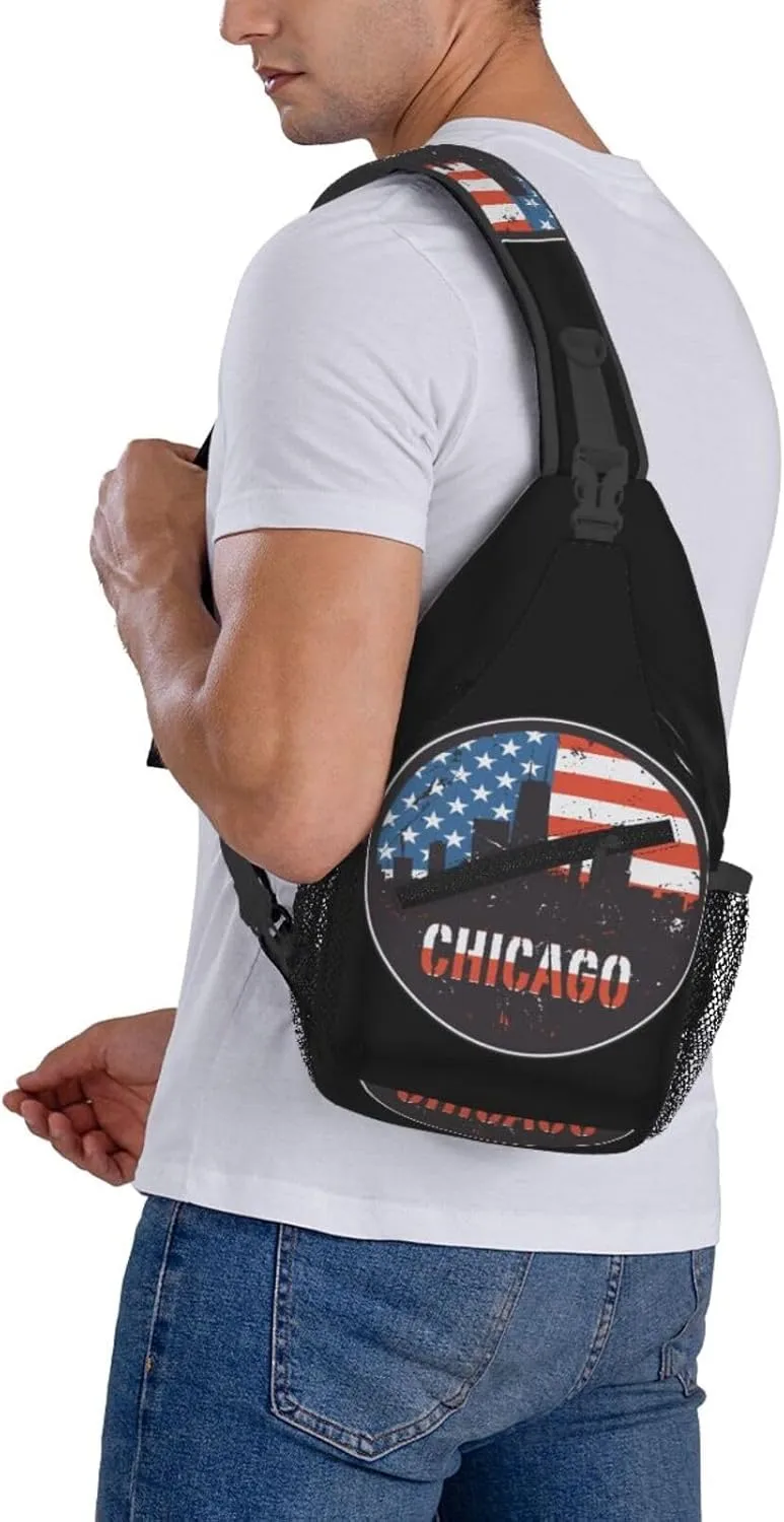 Chicago City Flag Crossbody Bags Sling Backpack Cross Chest Bag Sports Shoulder Bag Gym Fanny Pack Adjustable Cycling Daypack Diagonally Rucksack for Running