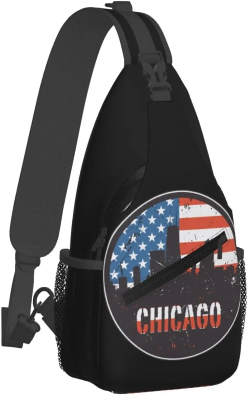 Chicago City Flag Crossbody Bags Sling Backpack Cross Chest Bag Sports Shoulder Bag Gym Fanny Pack Adjustable Cycling Daypack Diagonally Rucksack for Running