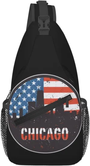 Chicago City Flag Crossbody Bags Sling Backpack Cross Chest Bag Sports Shoulder Bag Gym Fanny Pack Adjustable Cycling Daypack Diagonally Rucksack for Running