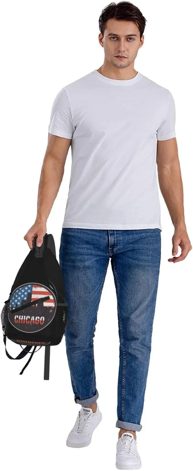 Chicago City Flag Crossbody Bags Sling Backpack Cross Chest Bag Sports Shoulder Bag Gym Fanny Pack Adjustable Cycling Daypack Diagonally Rucksack for Running