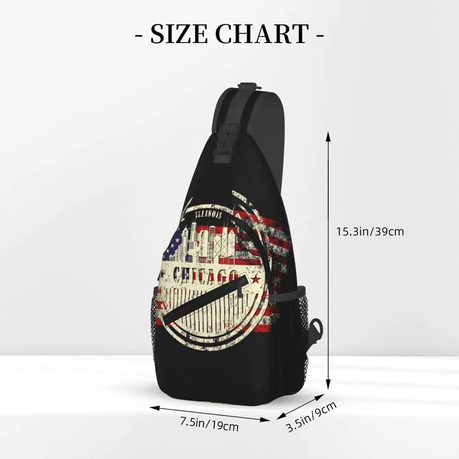 Chicago City Silhouette American Flag Crossbody Bags Sling Backpack Cross Chest Bag Sports Shoulder Bag Gym Fanny Pack Adjustable Cycling Daypack Diagonally Rucksack for Running