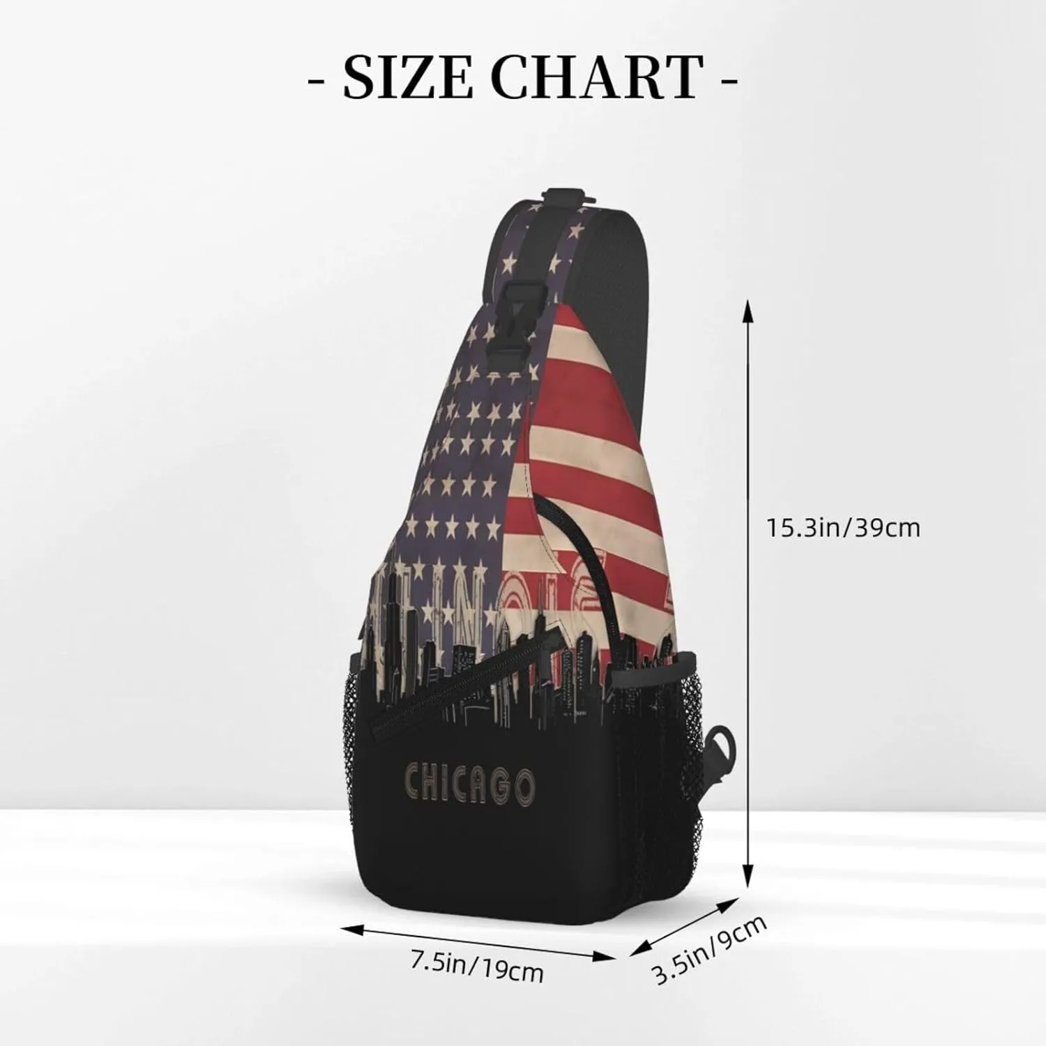 Chicago Illinois Skyline Flag Crossbody Bags Sling Backpack Cross Chest Bag Sports Shoulder Bag Gym Fanny Pack Adjustable Cycling Daypack Diagonally Rucksack for Running