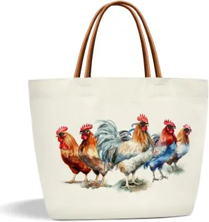 Chicken Bag Chicken Tote Bag, Chickens Gifts for Women, Rooster Canvas Tote Bag For Women, Grocery Shopping Handbag -49