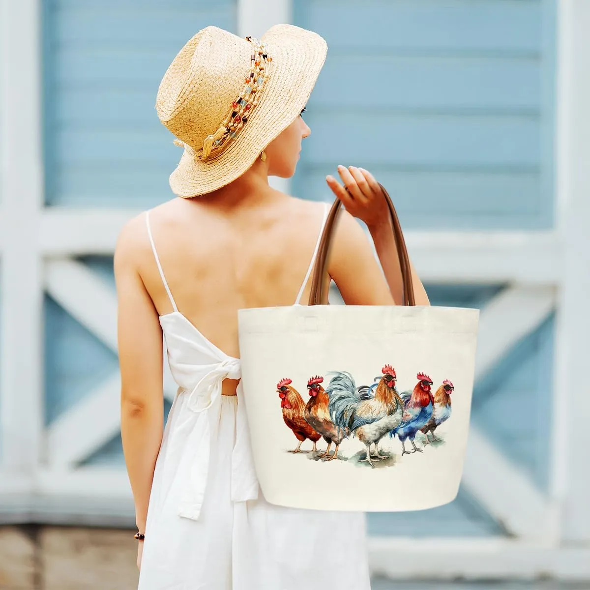 Chicken Bag Chicken Tote Bag, Chickens Gifts for Women, Rooster Canvas Tote Bag For Women, Grocery Shopping Handbag -49