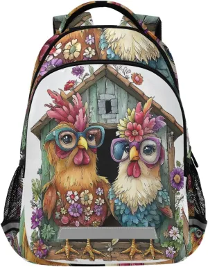 Chicken Glasses Cute Hen House Backpack for Boys Girls Elementary School Bag Kids Travel Bags Casual Rucksack Laptop Bookbag