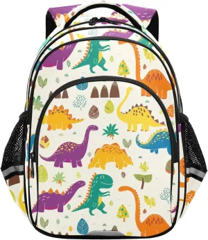 CHIFIGNO Kids School Backpack, Cute Colorful Dinosaurs Beige Travel Book Bag Girls Boys Lightweight Student Backpack with Reflective Stripes