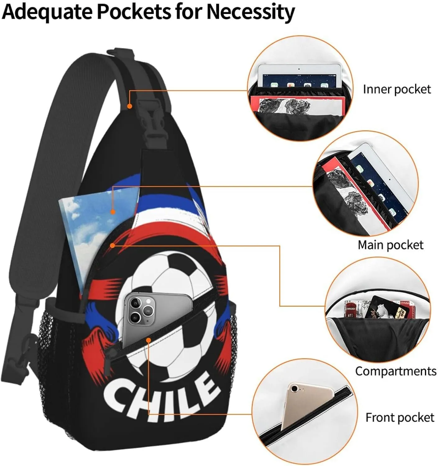 Chile Chilean Football Soccer Flag Crossbody Bags Sling Backpack Cross Chest Bag Sports Shoulder Bag Gym Fanny Pack Adjustable Cycling Daypack Diagonally Rucksack for Running