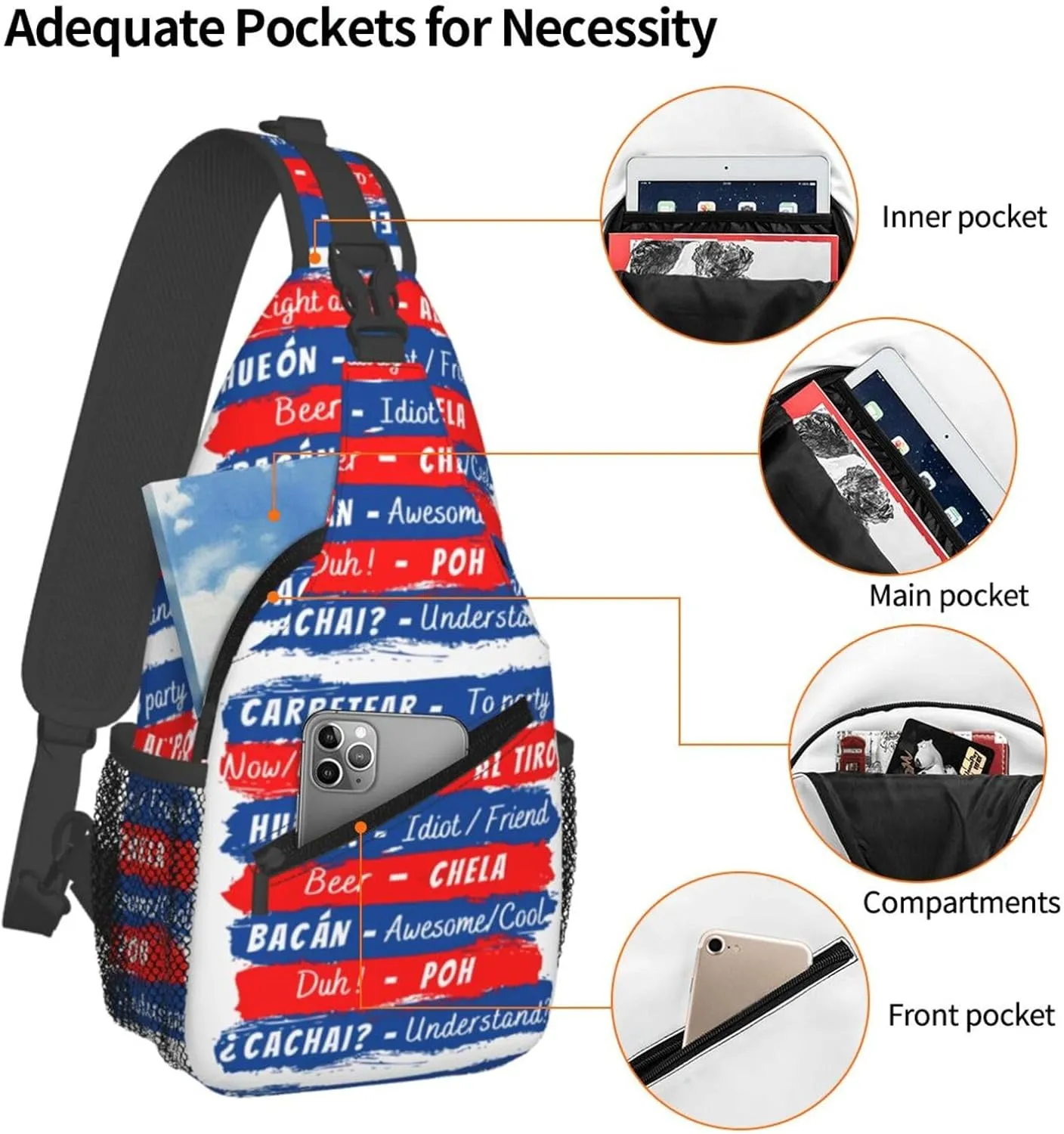 Chile Flag Chilean Slang Crossbody Bags Sling Backpack Cross Chest Bag Sports Shoulder Bag Gym Fanny Pack Adjustable Cycling Daypack Diagonally Rucksack for Running