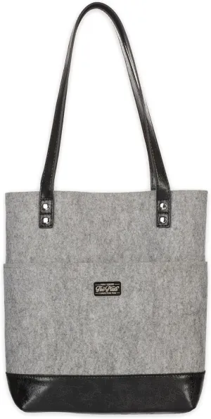 Christian Art Gifts Felt and Faux Leather Bible Tote for Women: Metal Jeremiah 29:11 Badge, Pockets and Magnetic Button Closure, Black and Gray, One Size Carry Bag for Books, Supplies and Shopping