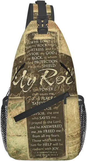Christian Religious Bible Verse The Lord Is My Rock Sling Backpack Casual Crossbody Shoulder Bag Travel Hiking Daypack Unisex Chest Bags For Women Men Outdoor Sport