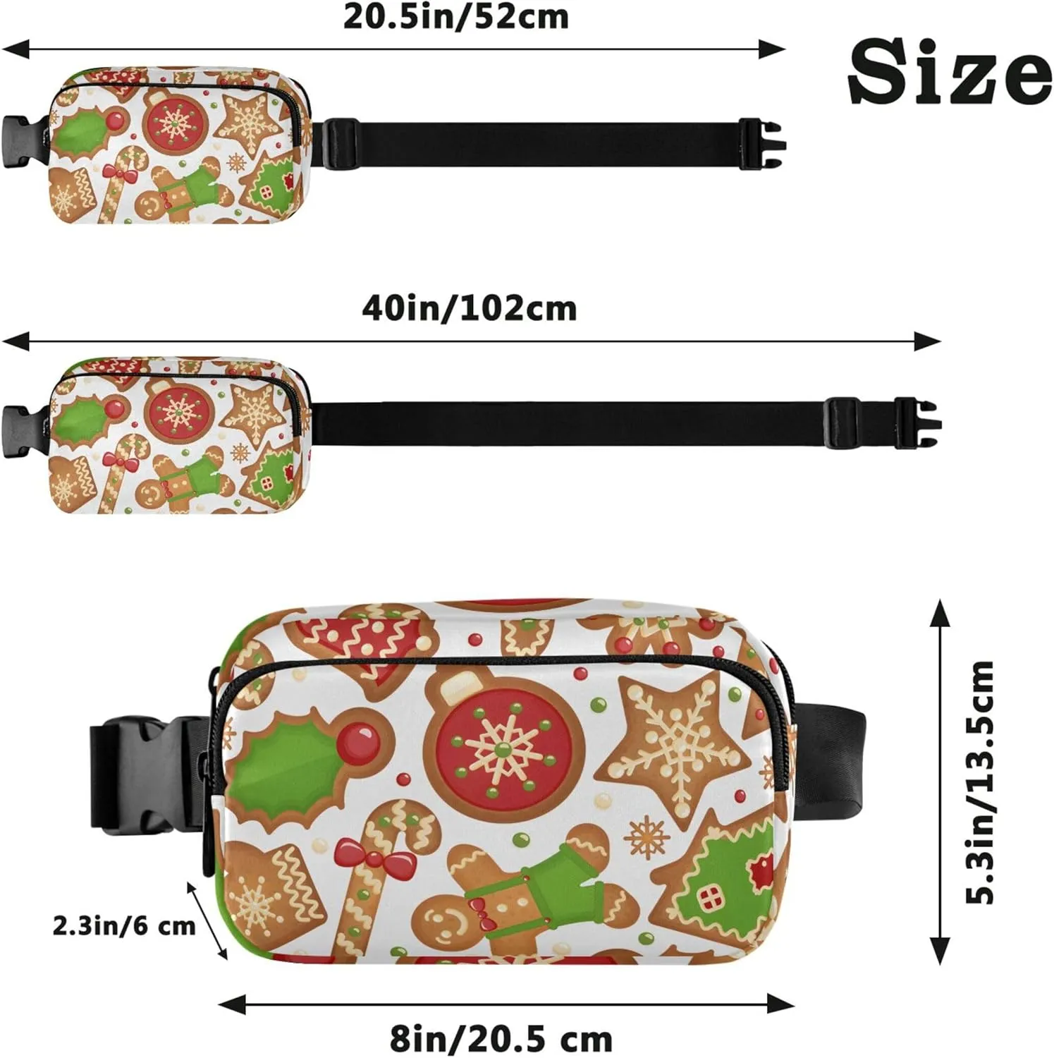 Christmas Cookies Celebratory Waterproof Fanny Packs Women Large Hip Belt Bag Funky Waist Pouches for Men