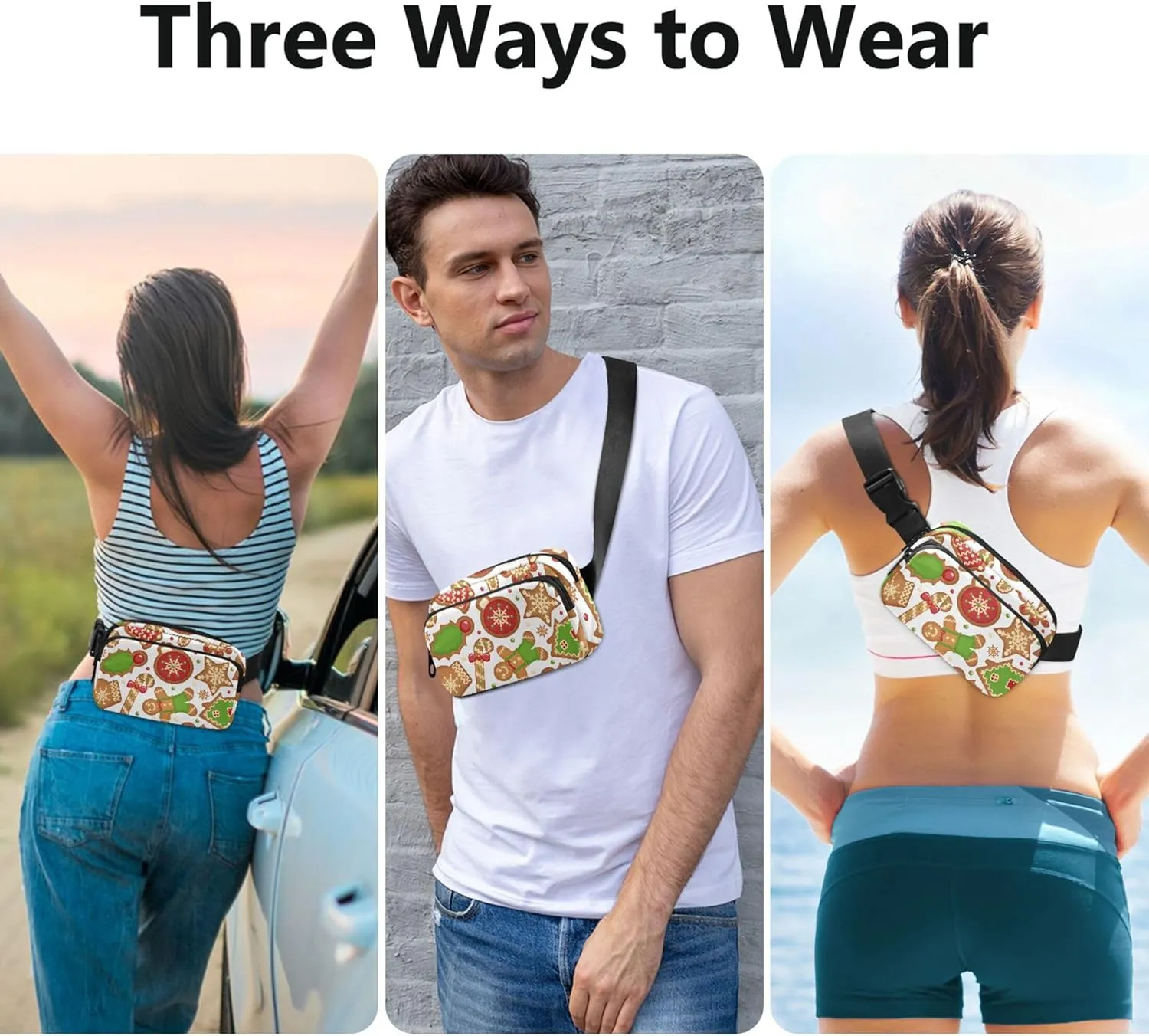 Christmas Cookies Celebratory Waterproof Fanny Packs Women Large Hip Belt Bag Funky Waist Pouches for Men